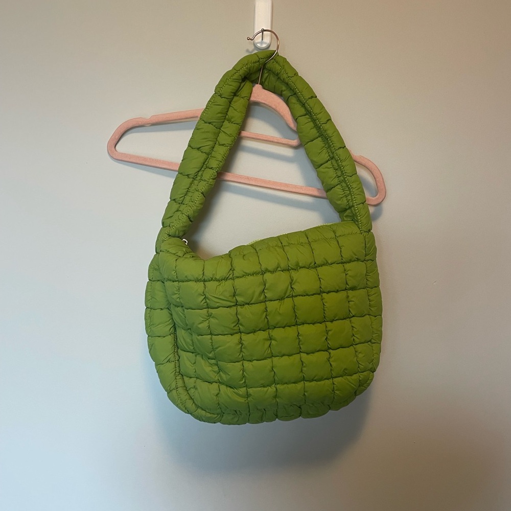 Lime Green Quilted Puffer Shoulder Bag
